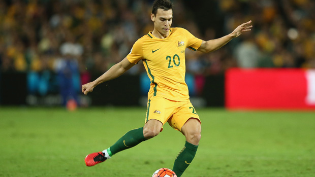 Trent Sainsbury on the ball for Socceroos against Jordan in March.