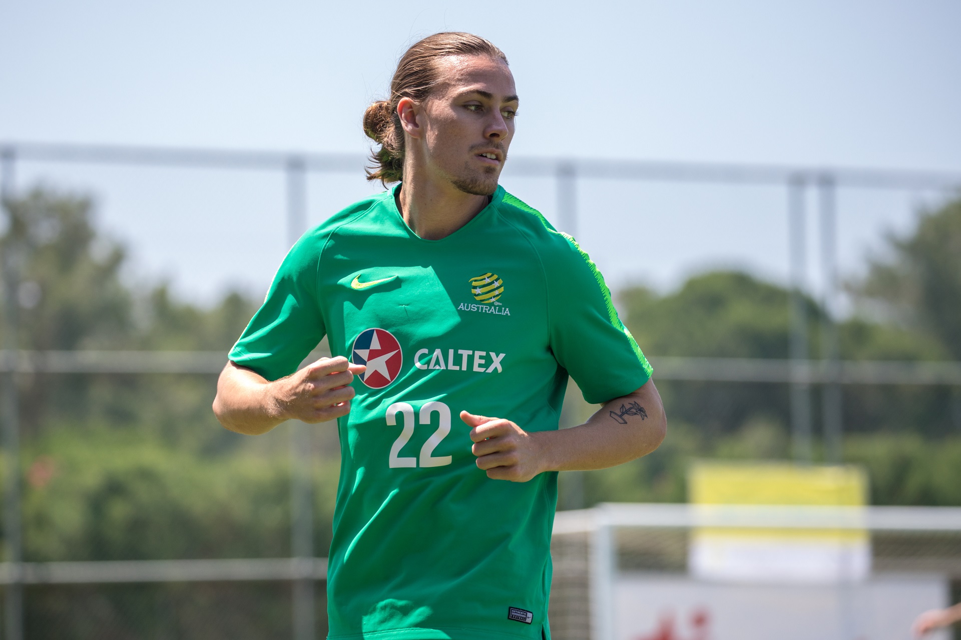 Jackson Irvine as the team goes through the warm up