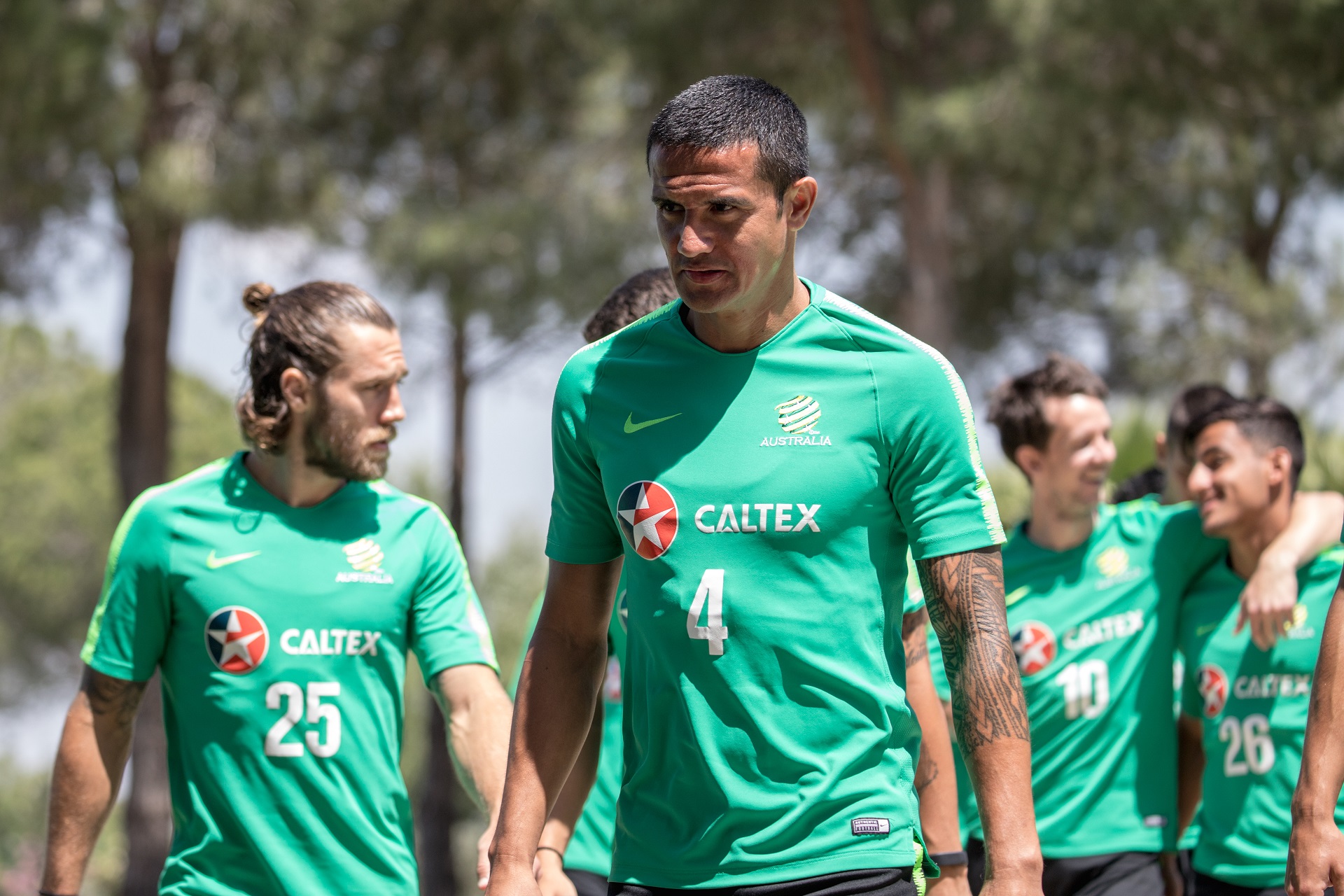 Tim Cahill walks out onto the training pitch Tim Cahill walks out onto the training pitch