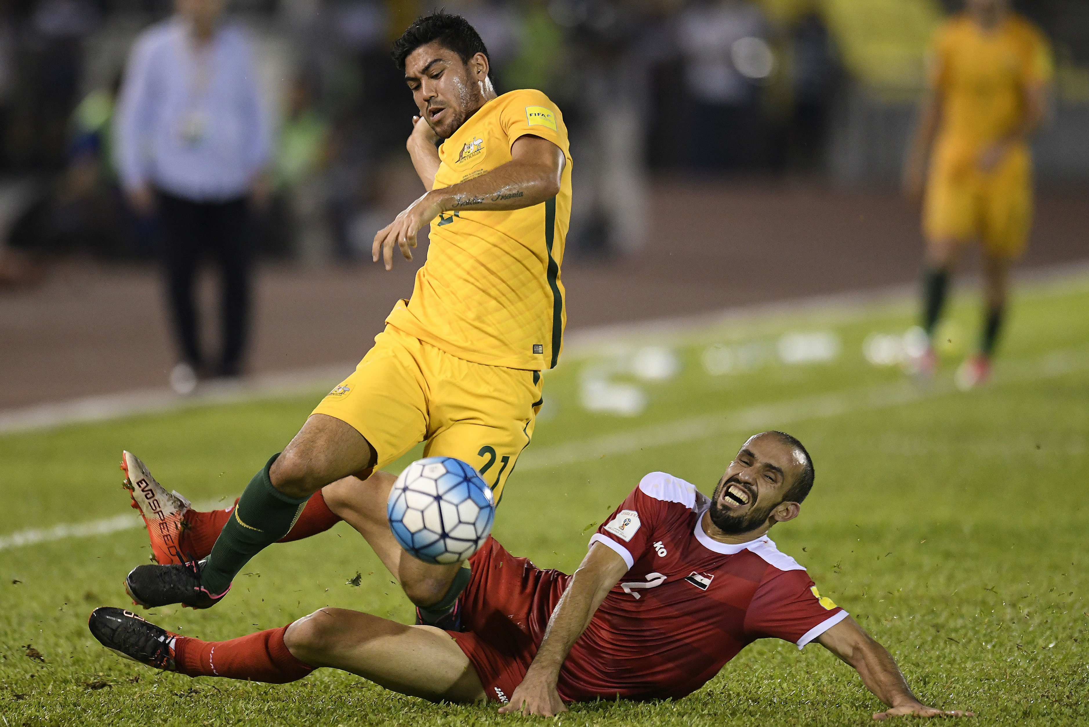 Massimo Luongo on the end of a tough challenge in Malaysia. Massimo Luongo on the end of a tough challenge in Malaysia.