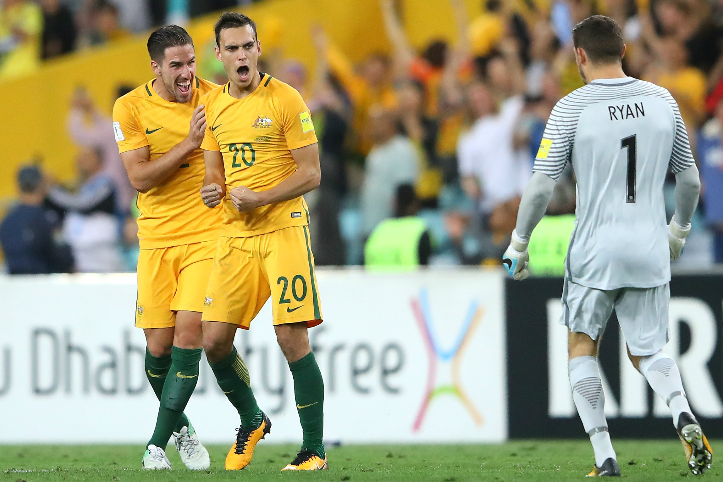 Trent Sainsbury celebrates the Caltex Socceroos win over Syria. Trent Sainsbury celebrates the Caltex Socceroos win over Syria.