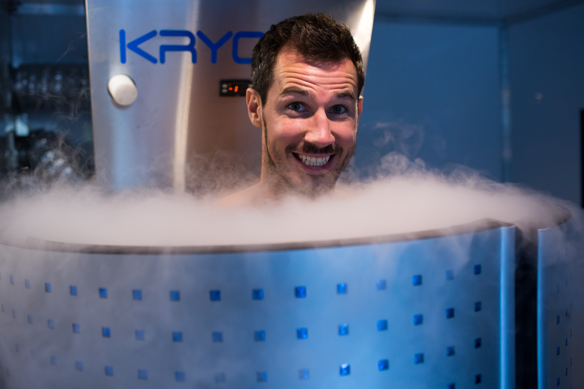 Ryan McGowan loving the cryotherapy chamber.