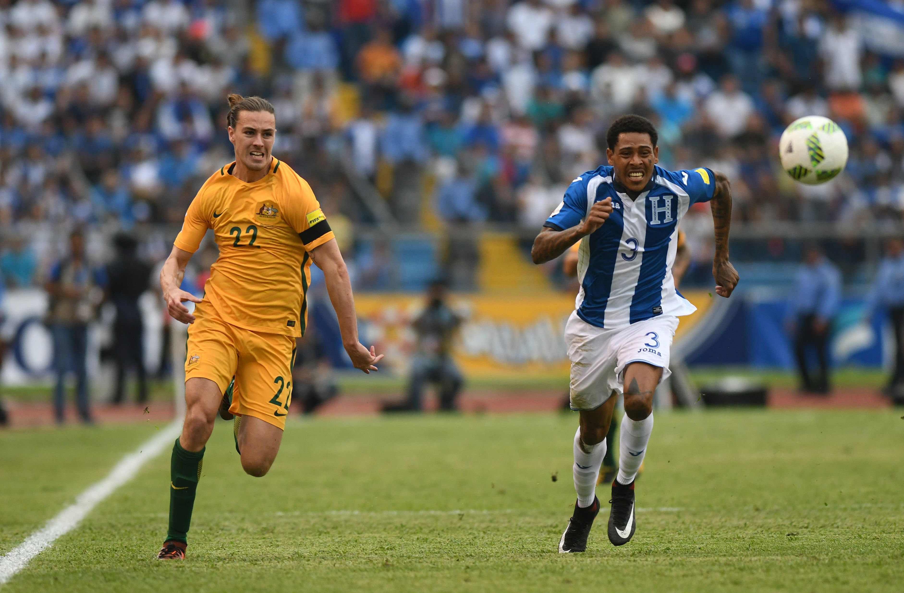 Jackson Irvine was prominent in the first half for Australia. 