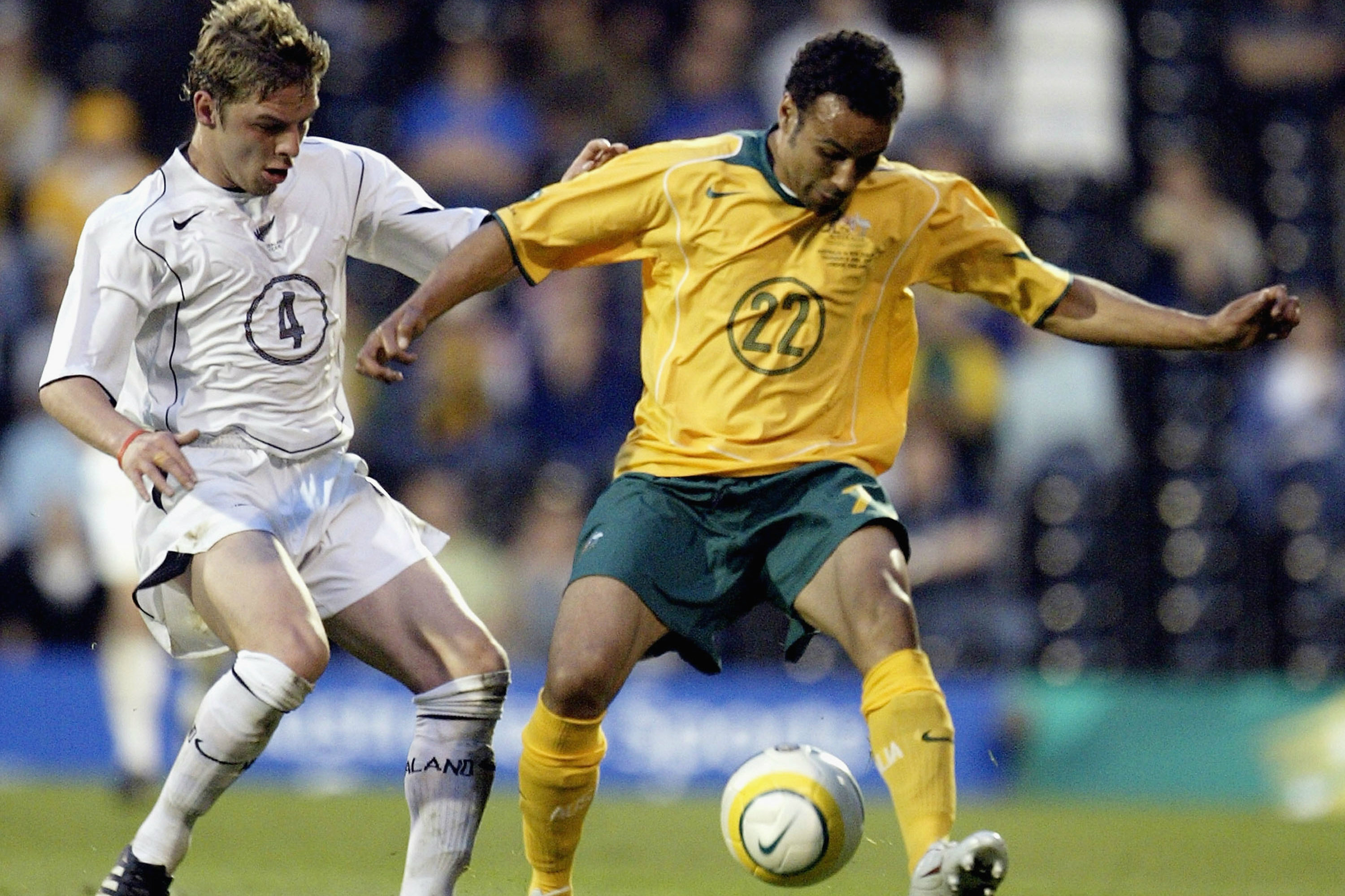 Archie Thompson on the ball against New Zealand.