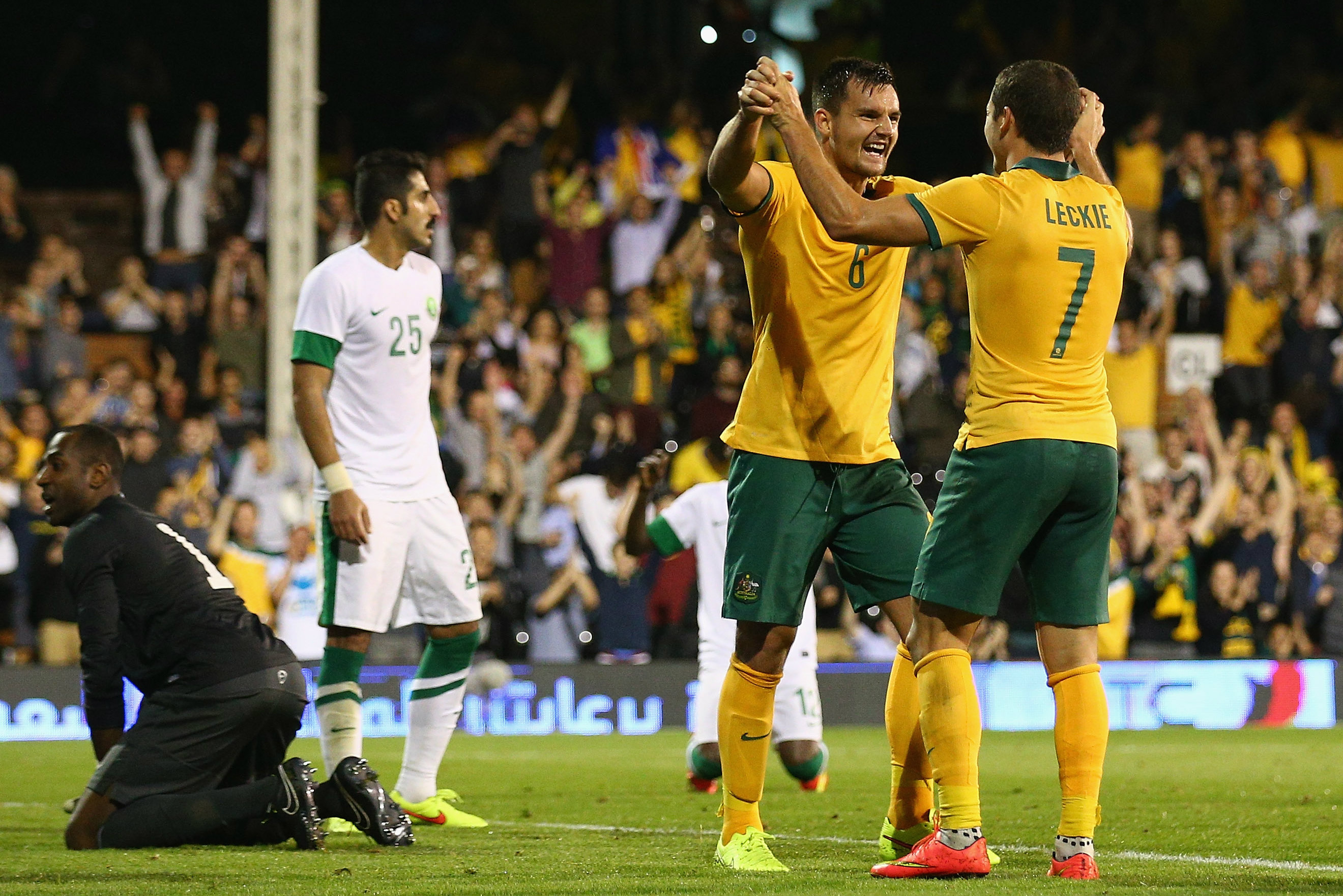 Bailey Wright celebrates his goal on debut against Saudi Arabia. Bailey Wright celebrates his goal on debut against Saudi Arabia.