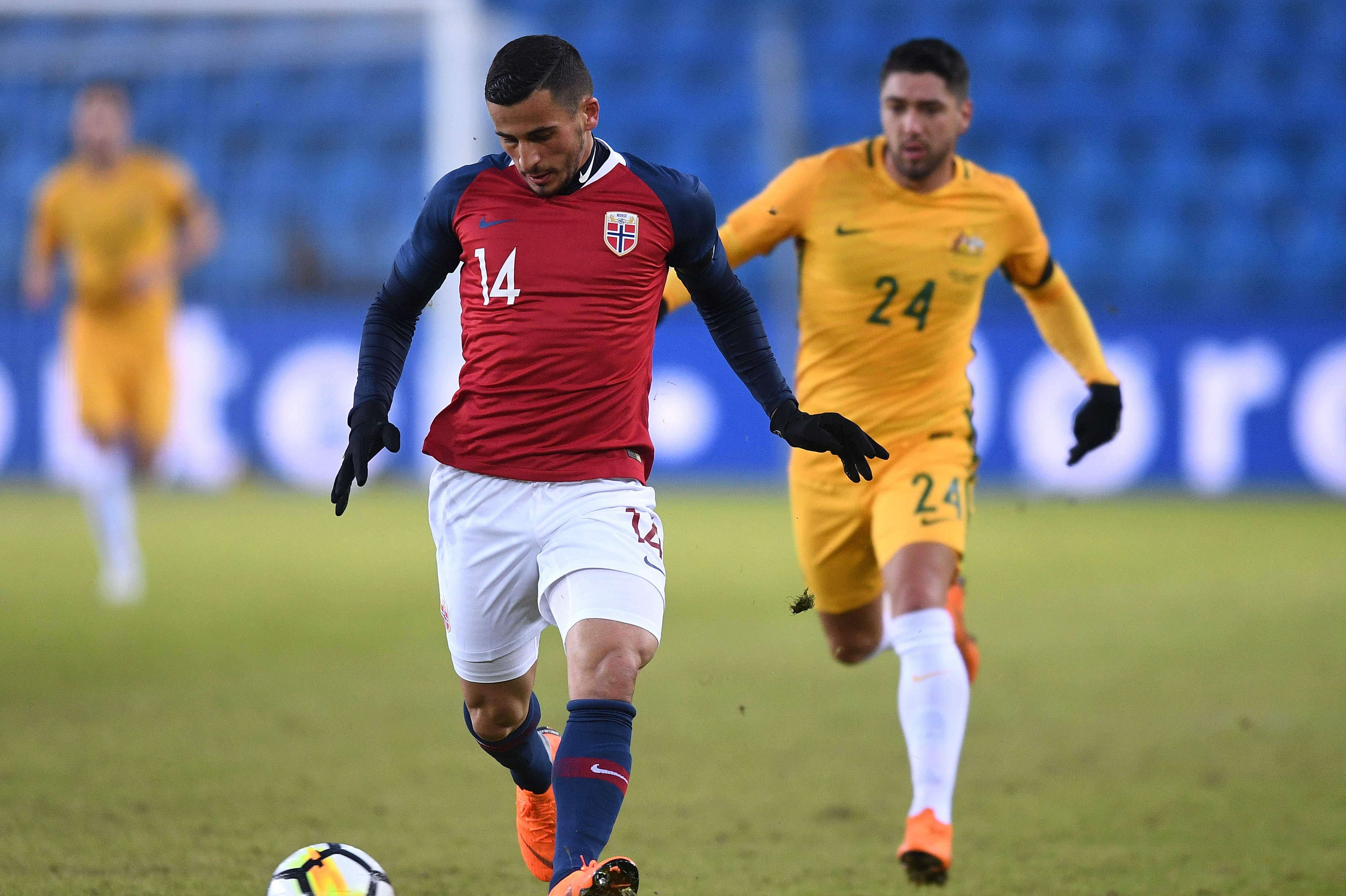 Dimitri Petratos chasing down his Norwegian opponent. Dimitri Petratos chasing down his Norwegian opponent.