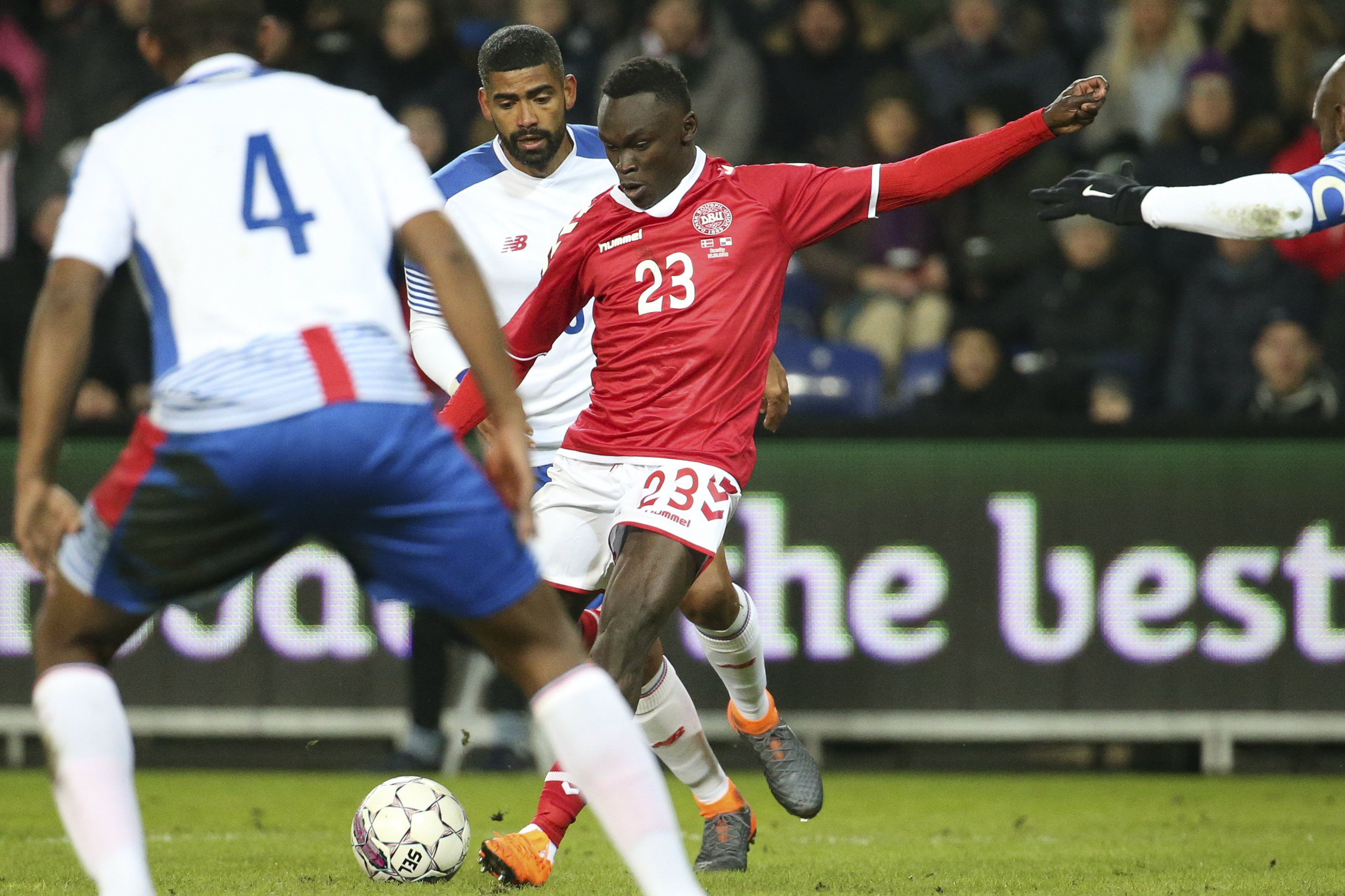 Sisto gets his shot away for Denmark's winning goal against Panama. Sisto gets his shot away for Denmark's winning goal against Panama.