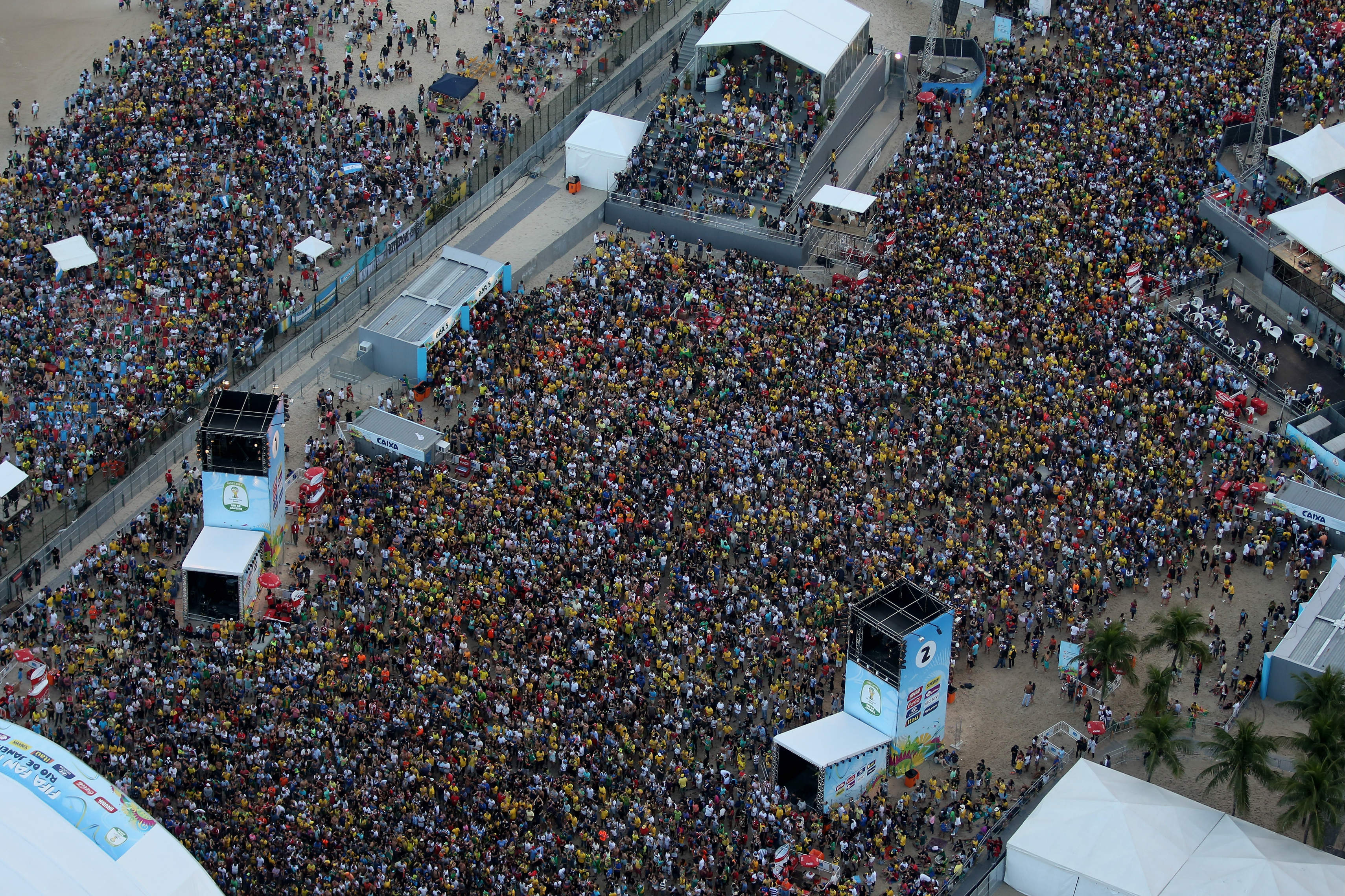 Fans flock into the Fan Fest at Copacabana Beach in Brazil in 2014. Fans flock into the Fan Fest at Copacabana Beach in Brazil in 2014.