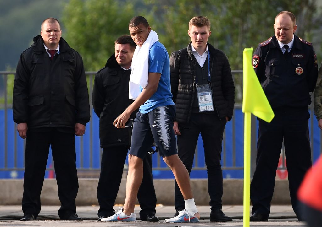 Kylian Mbappe leaves France training