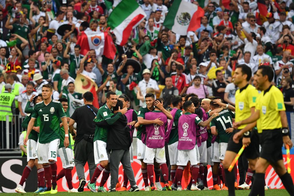 Mexico fans celebrate their win against Germany