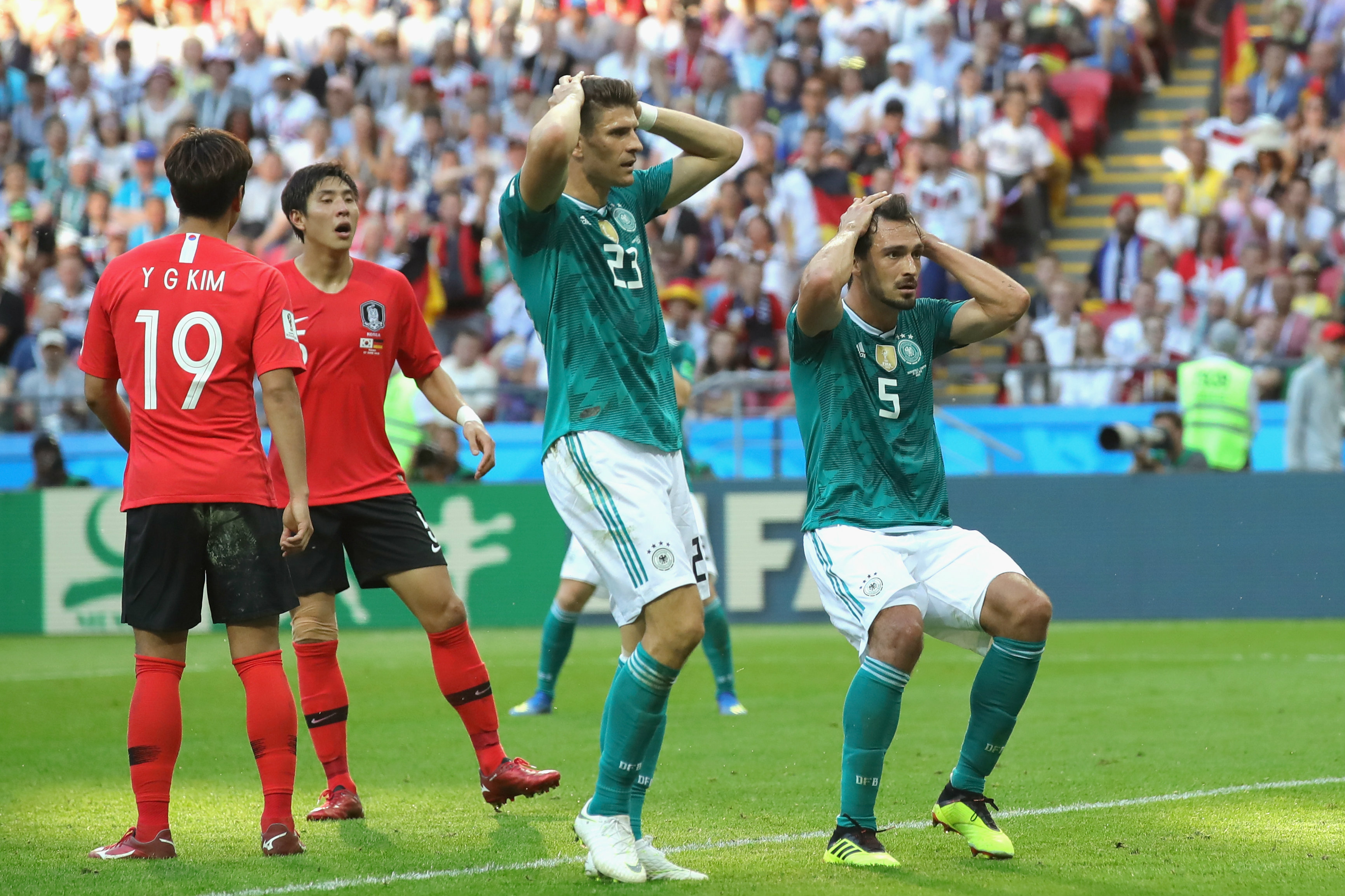 German players react after a missed chance. German players react after a missed chance.