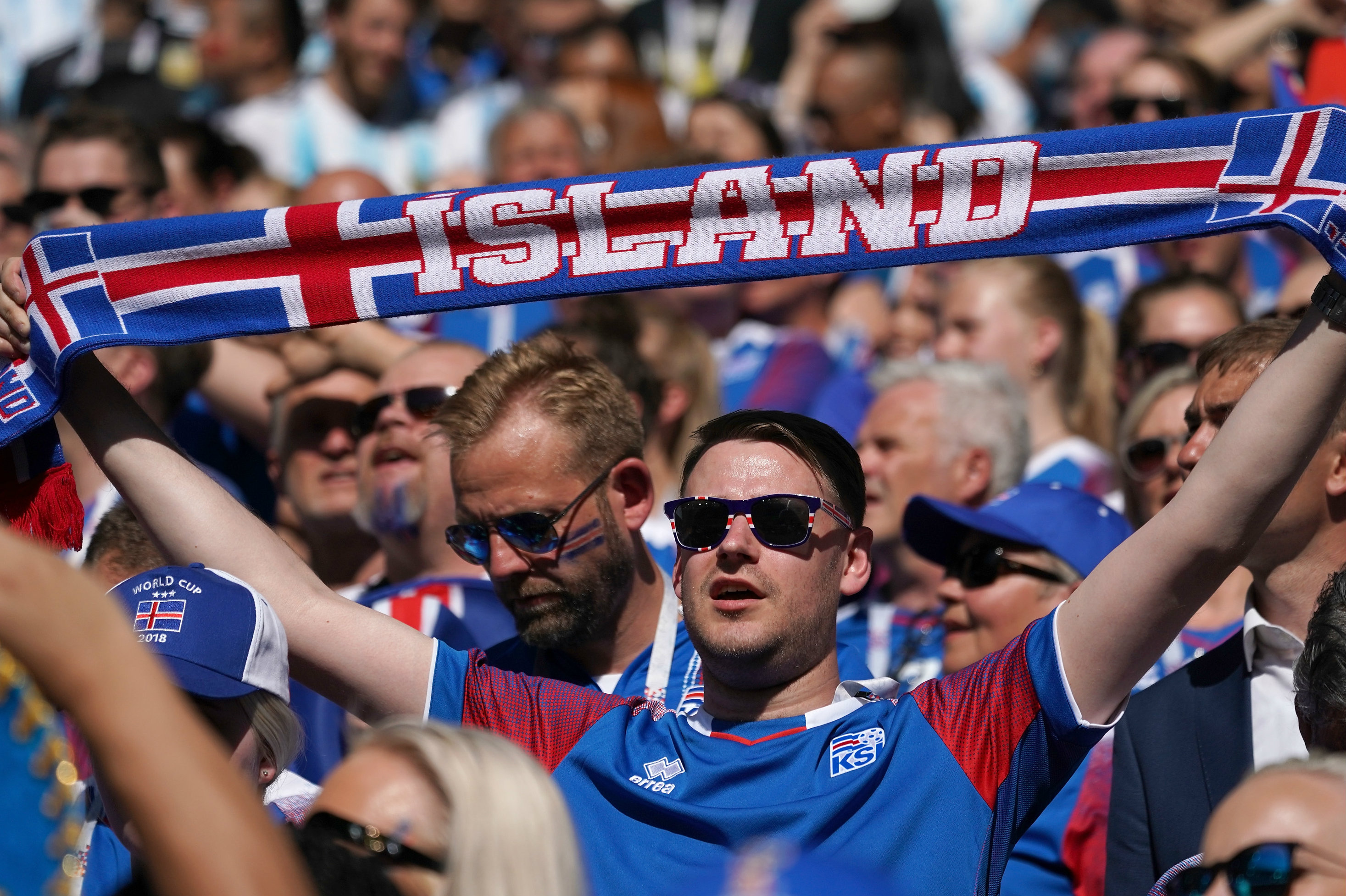 An Iceland fan gets behind his side in their draw against Argentina.