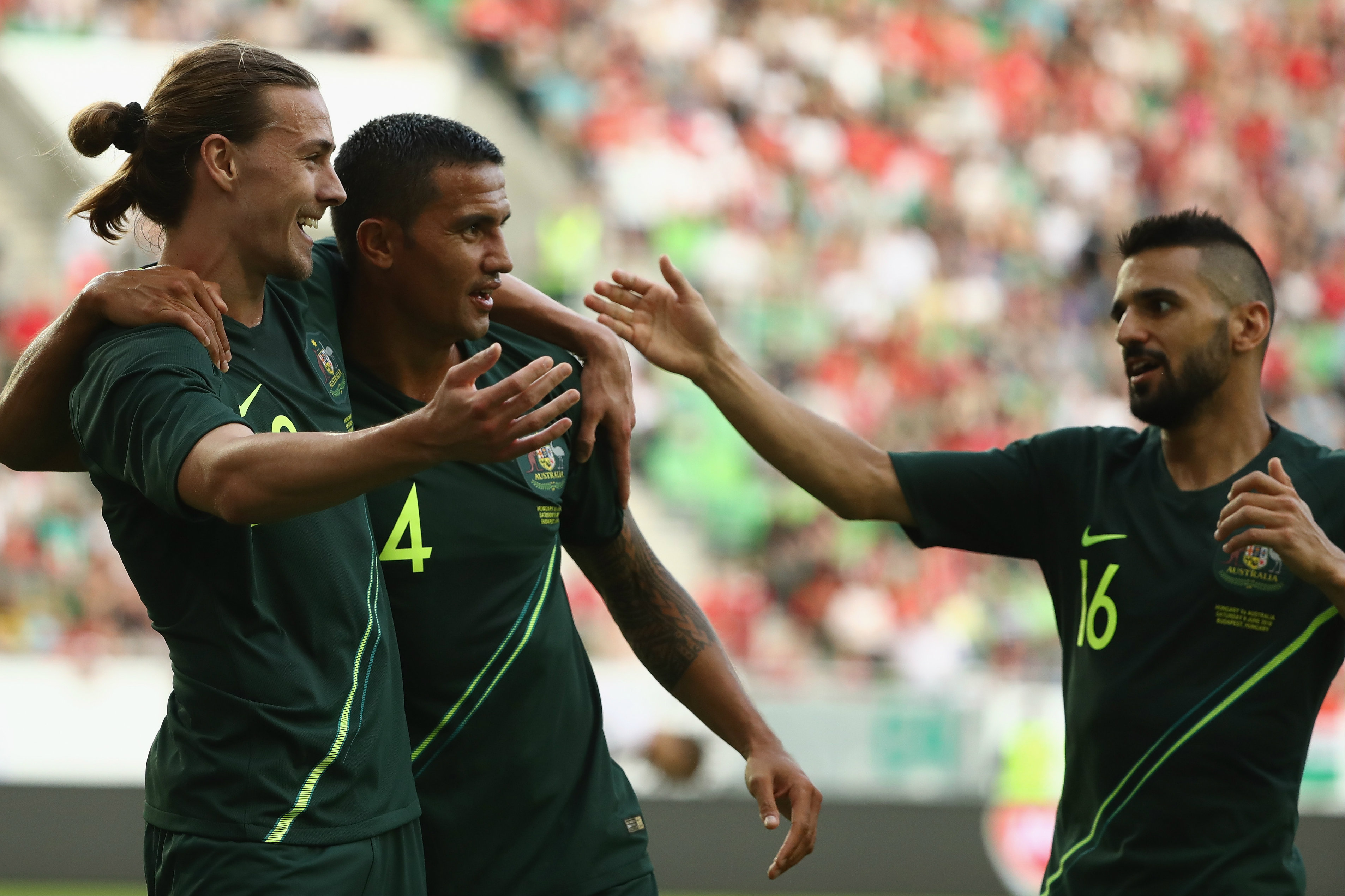 Jackson Irvine celebrates his game-winning assist against Hungary. Jackson Irvine celebrates his game-winning assist against Hungary.