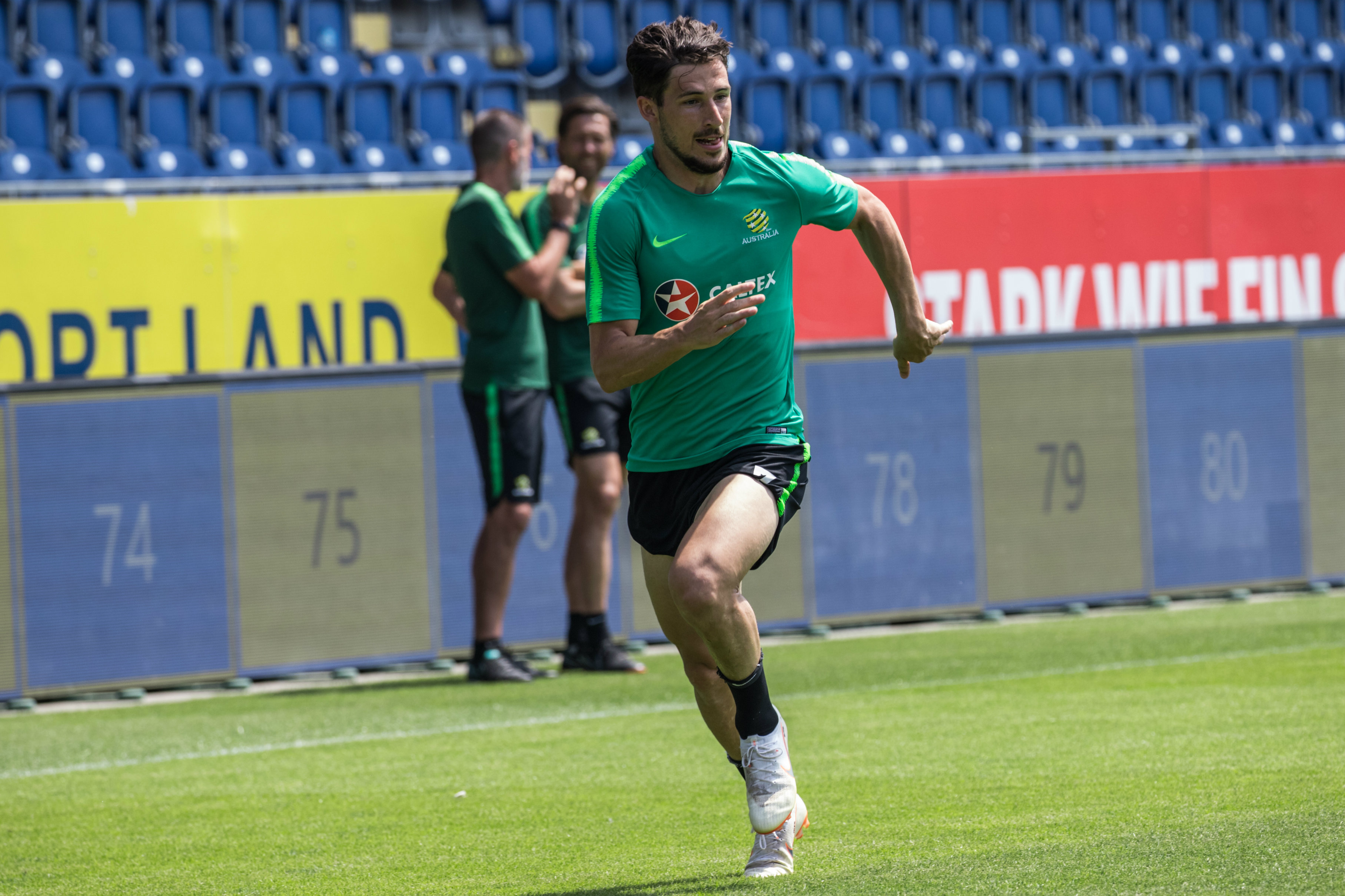 Mathew Leckie in full flight. Mathew Leckie in full flight.