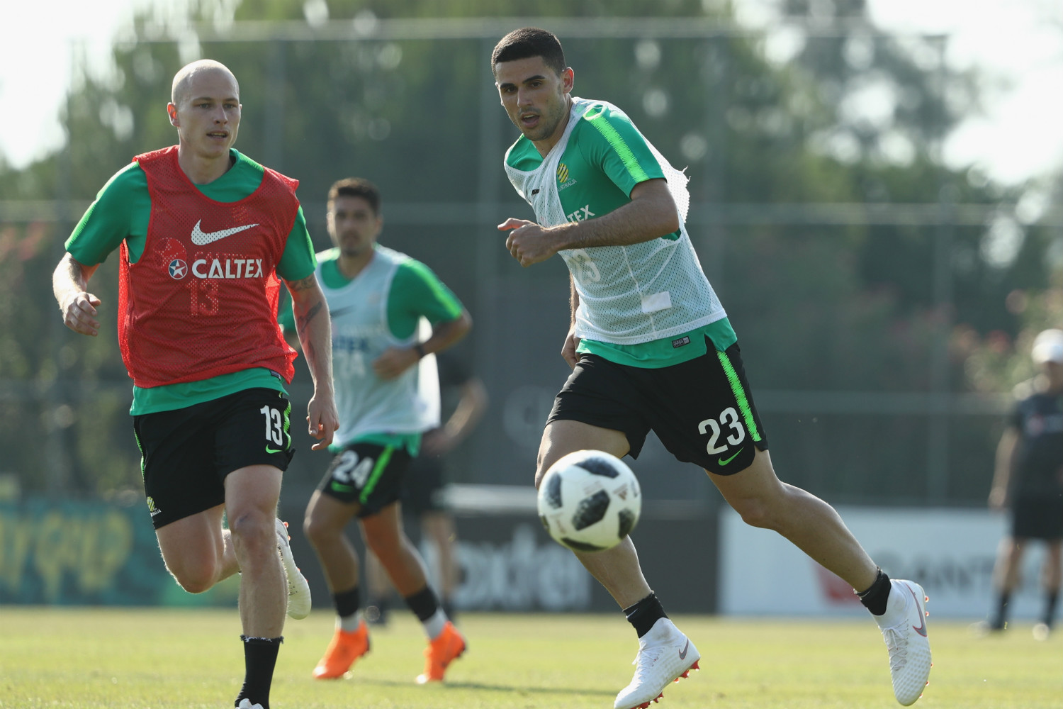 Tommy Rogic and Aaron Mooy in training