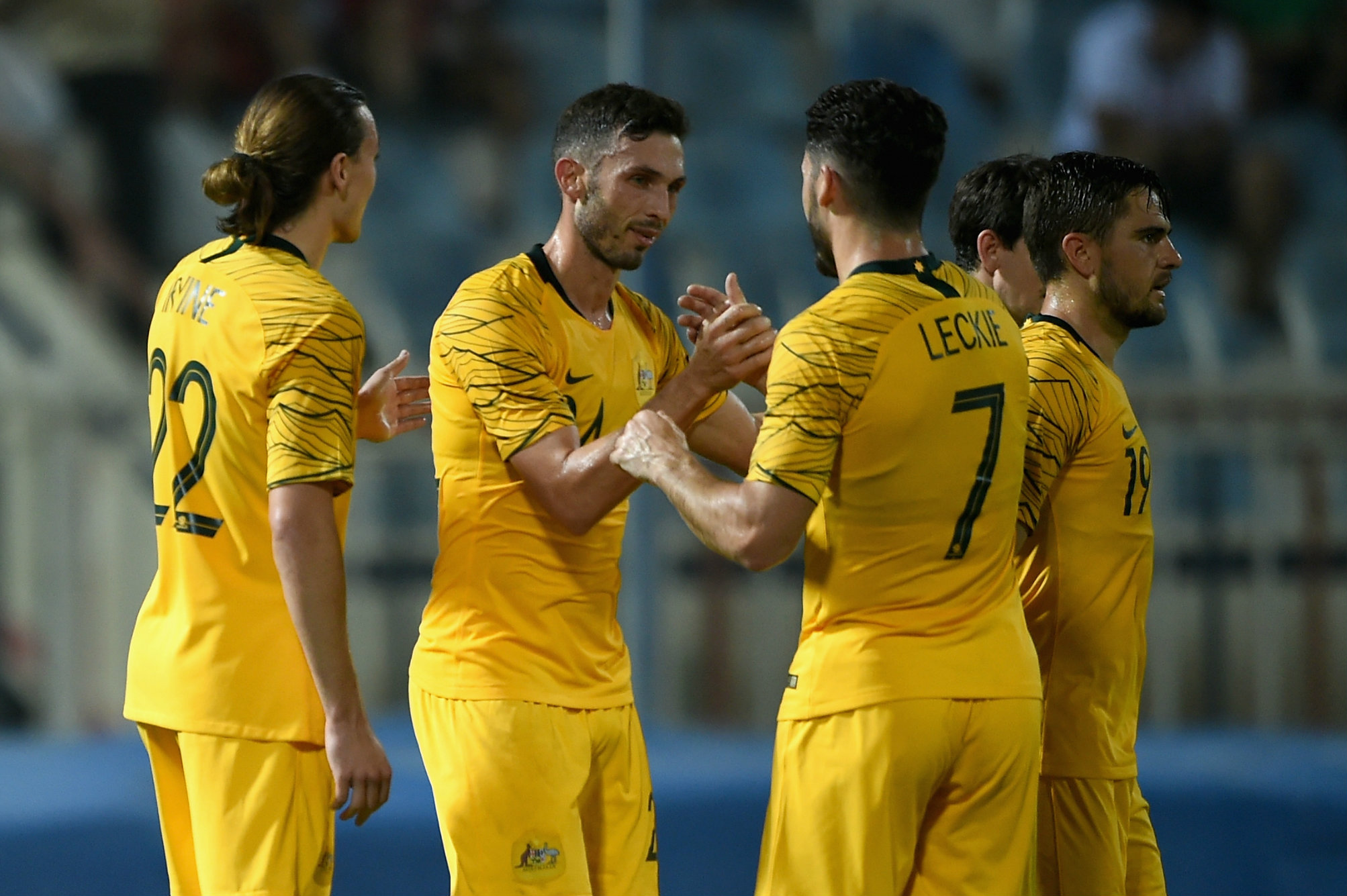 Caltex Socceroos celebrate a goal.