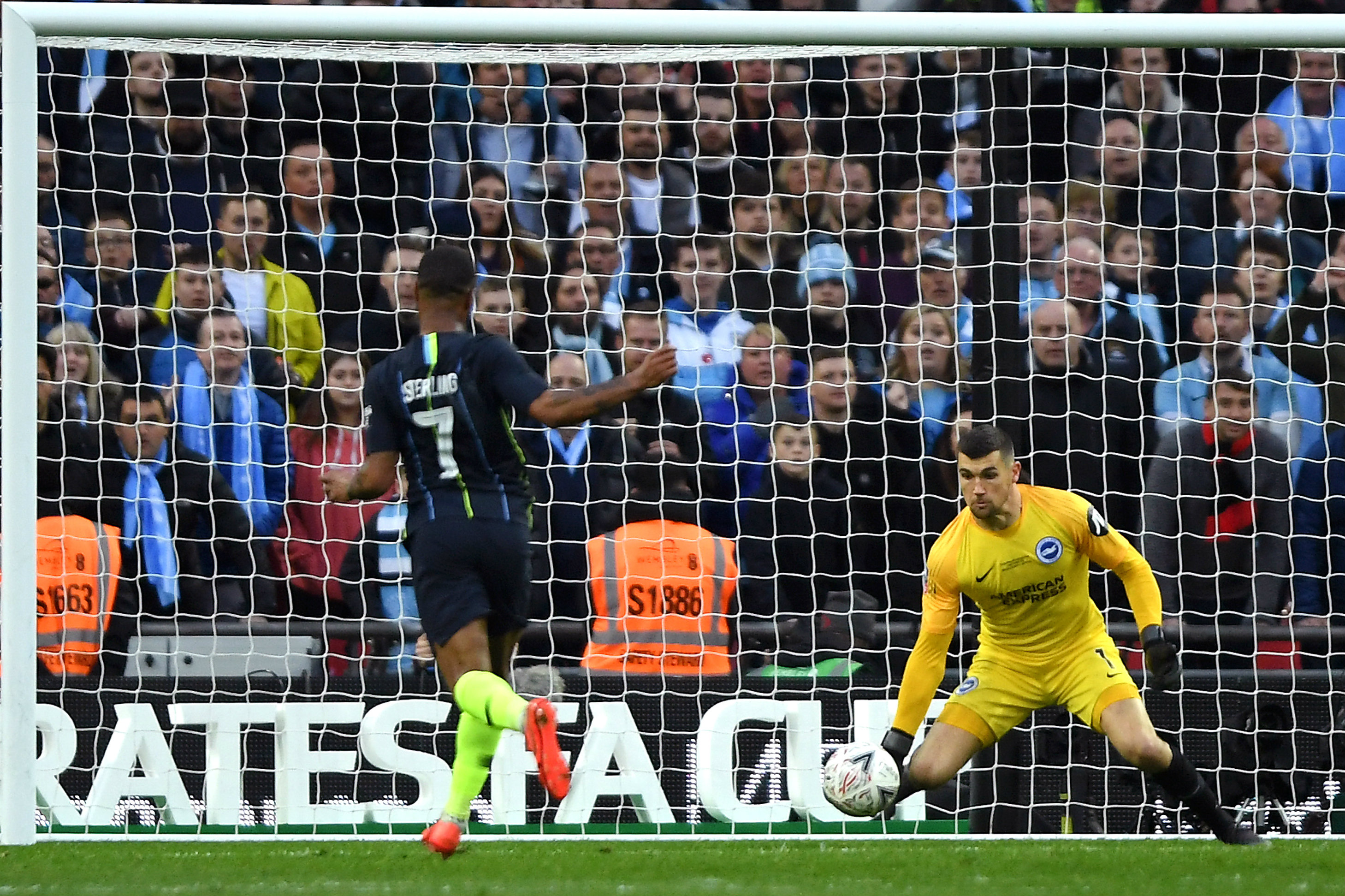 Mat Ryan denies Raheem Sterling a goal in last month's FA Cup semi-final