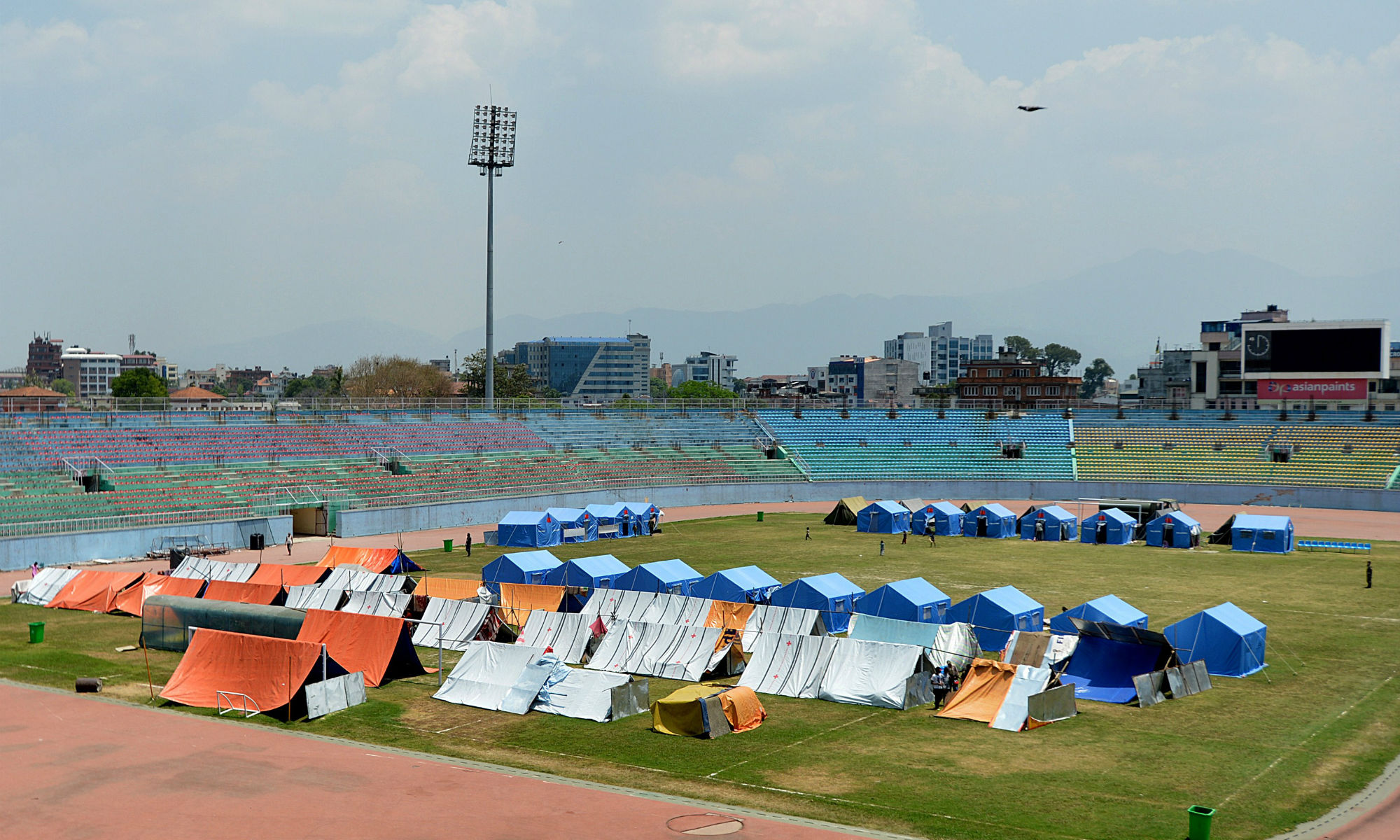 The Dasarath Rangasala Stadium in Kathmandu was used as a relief camp for those who lost their homes by April 2015 Nepal earthquake. The Dasarath Rangasala Stadium in Kathmandu was used as a relief camp for those who lost their homes by April 2015 Nepal earthquake.