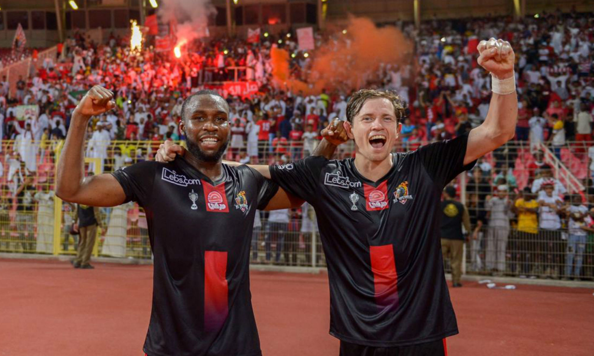 Craig Goodwin celebrates following Al-Wehda's 1-0 win against Al-Ittihad.
