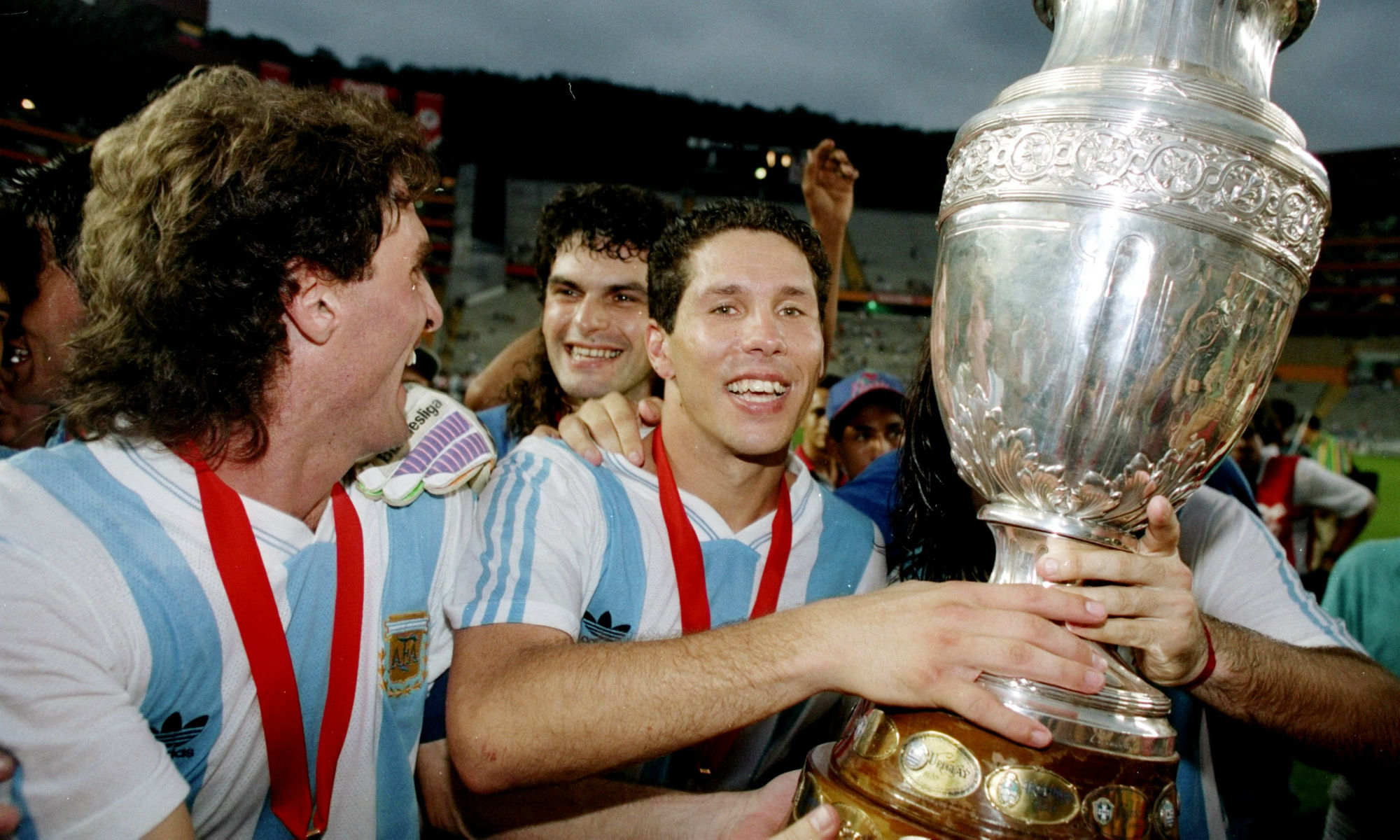 Diego Simeone lifts the cup in 1991 after Argentina snap a 32-year drought without a Copa America win. Diego Simeone lifts the cup in 1991 after Argentina snap a 32-year drought without a Copa America win.