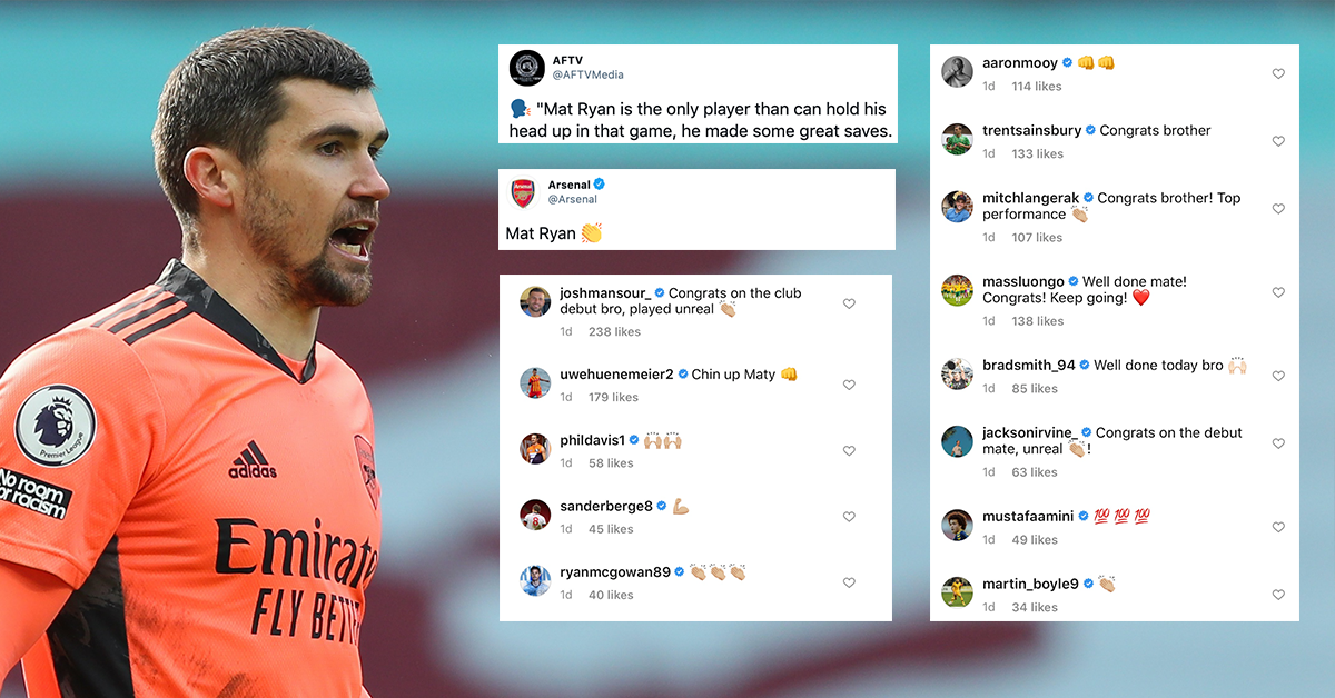 Meta Ryan Social media reacts to Maty Ryan's 'impressive' Arsenal debut | Socceroos