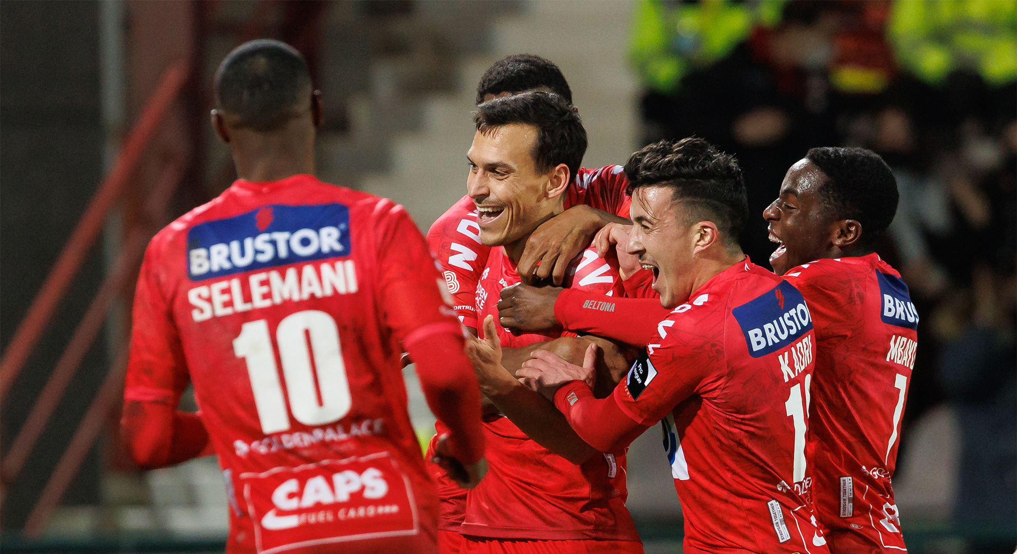 celebrates after scoring during a soccer match between KV Kortrijk and OHL Oud-Heverlee-Leuven, Saturday 11 December 2021 Trent Sainsbury