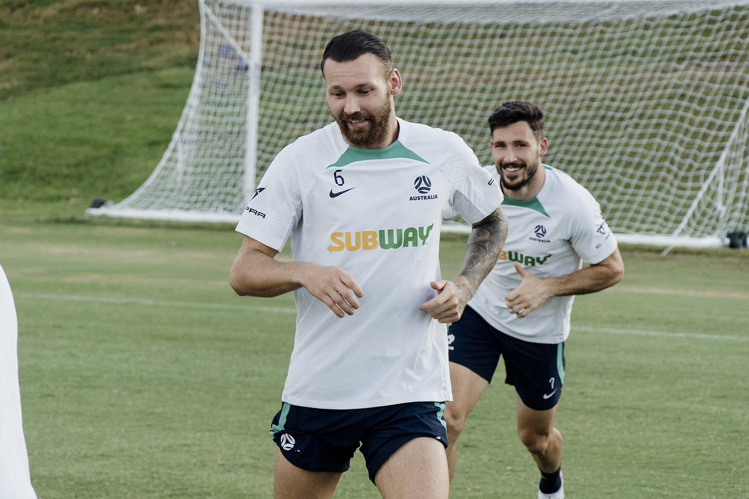 Martin Boyle at training with Mathew Leckie