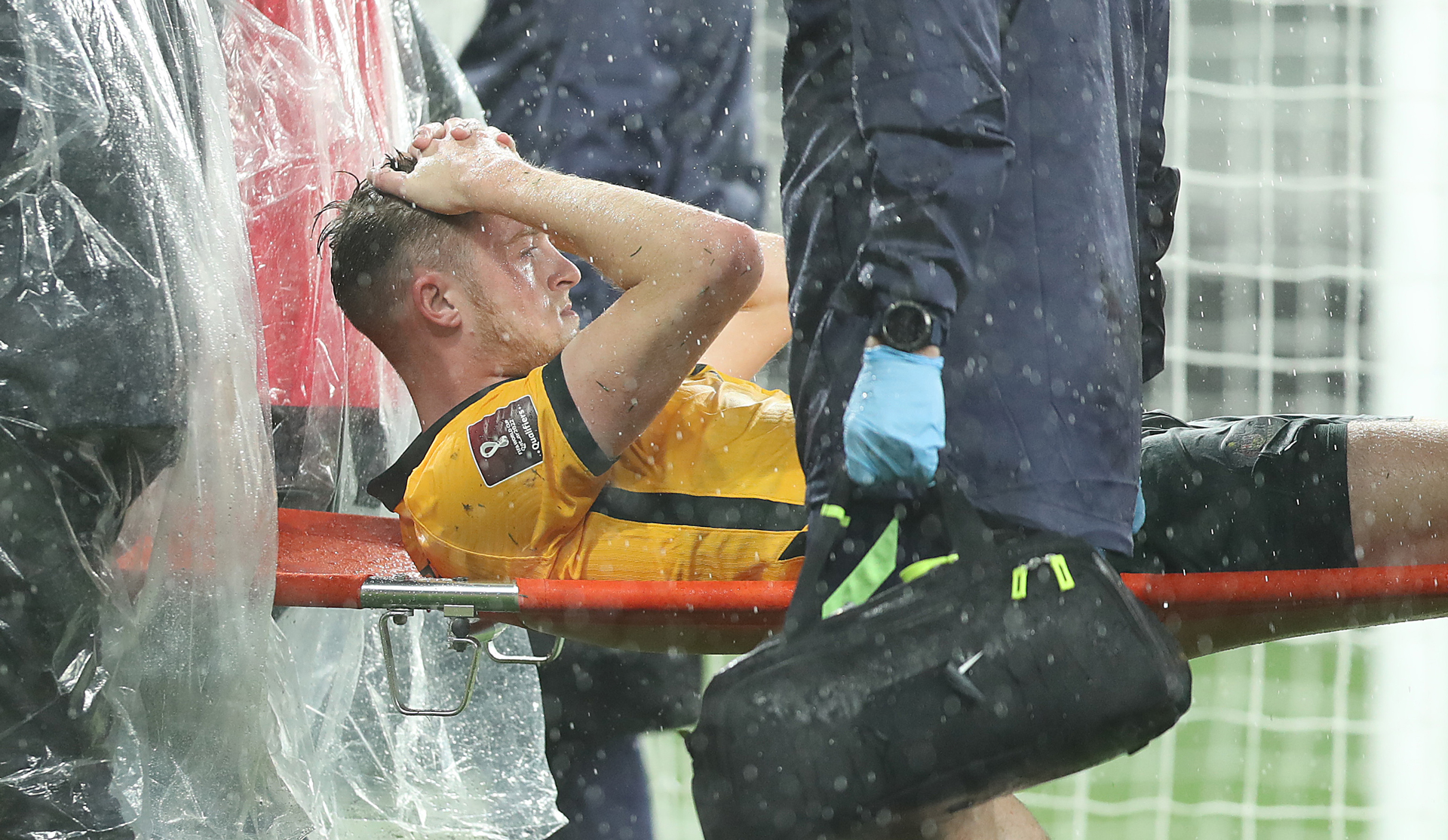 Harry Souttar after injuring his ACL against Saudi Arabia in a World Cup qualifier in 2021