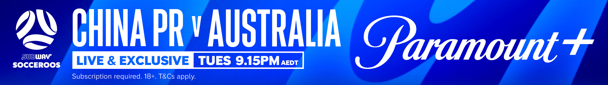 China vs Australia Paramount+ thin banner