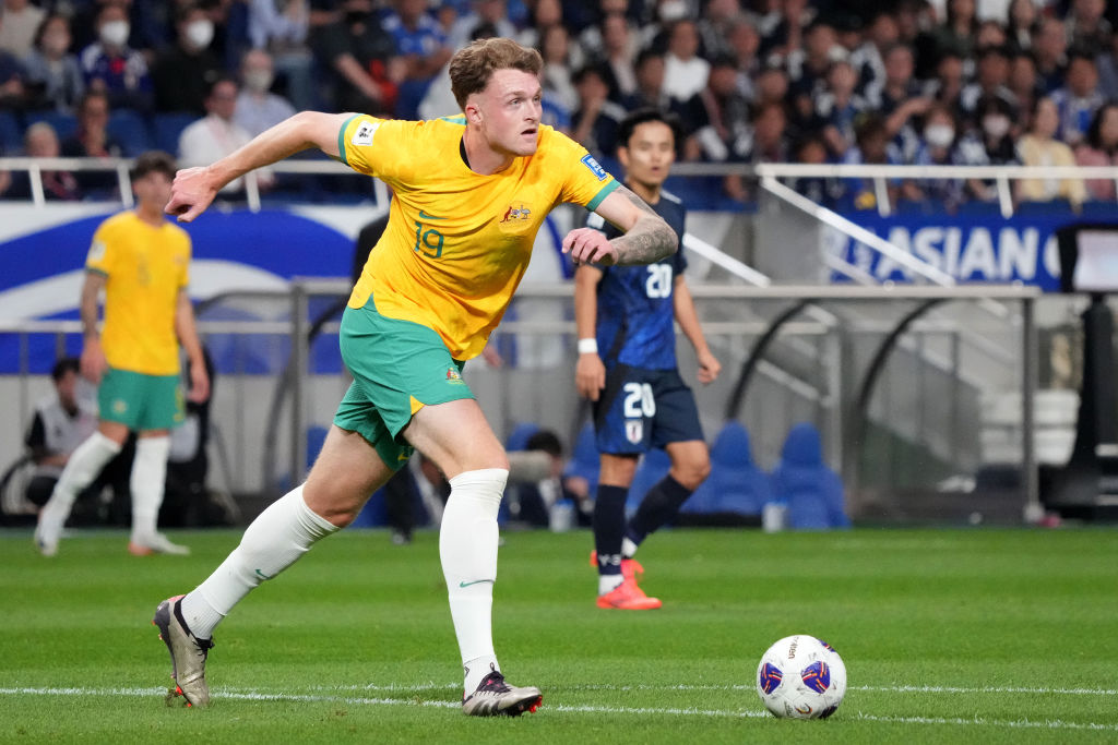 SAITAMA, JAPAN - OCTOBER 15: Harry Souttar of Australia in action during the FIFA World Cup Asian Third Qualifier Group C match between Japan and Australia at Saitama Stadium on October 15, 2024 in Saitama, Japan. (Photo by Koji Watanabe/Getty Images)