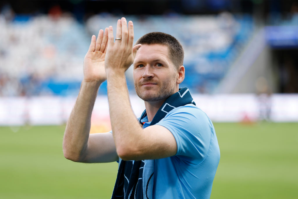 SYDNEY, AUSTRALIA - FEBRUARY 01: Alex Grant is announced a new signing for Sydney FC during the round 17 A-League Men match between Sydney FC and Adelaide United at Allianz Stadium, on February 01, 2025, in Sydney, Australia. (Photo by Darrian Traynor/Getty Images)