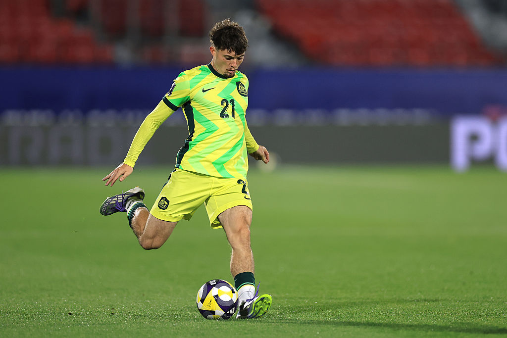 SANTIAGO, CHILE - OCTOBER 04: James Overy of Australia shoots during the FIFA U-20 World Cup Chile 2025 Group D match between Australia and Cuba at Estadio Nacional Julio Martínez Prádanos on October 04, 2025 in Santiago, Chile. (Photo by Buda Mendes - FIFA/FIFA via Getty Images)