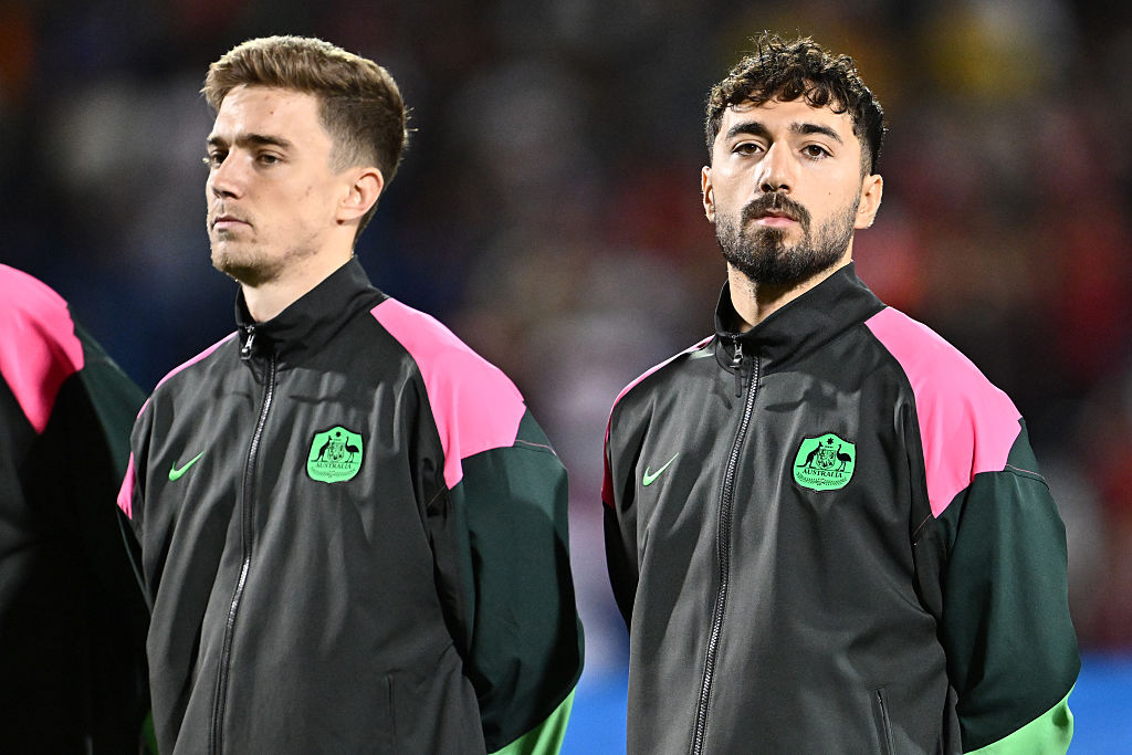 MONTREAL, QUEBEC - OCTOBER 10: Jacob Italiano of Australia lines up prior to the International Friendly match between Canada and Australia at Stade Saputo on October 10, 2025 in Montreal, Quebec. (Photo by Minas Panagiotakis/Getty Images)