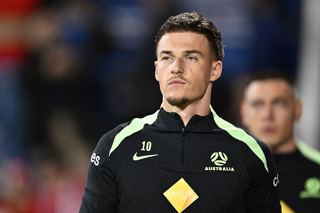 MONTREAL, QUEBEC - OCTOBER 10: Ajdin Hrustic of Australia looks on prior to the International Friendly match between Canada and Australia at Stade Saputo on October 10, 2025 in Montreal, Quebec. (Photo by Minas Panagiotakis/Getty Images)