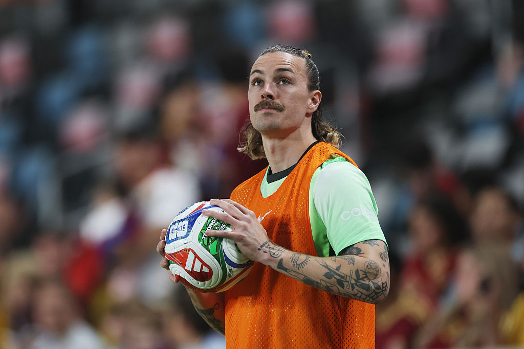 HOUSTON, TEXAS - NOVEMBER 14: Jackson Irvine of Australia looks on during the international friendly match between Venezuela and Australia at Shell Energy Stadium on November 14, 2025 in Houston, Texas. (Photo by Tim Warner/Getty Images for Soccer Australia)