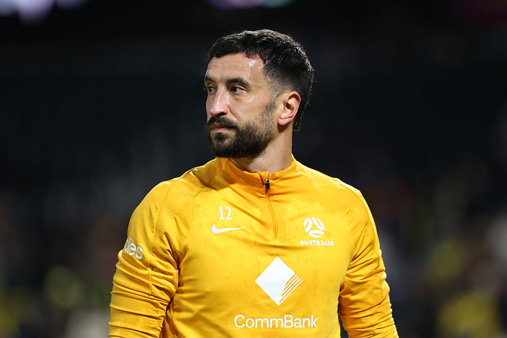 NEW YORK, NEW YORK - NOVEMBER 18: Paul Izzo of Australia warms up prior to the International Friendly match between Colombia and Australia at Citi Field on November 18, 2025 in New York City. (Photo by Jordan Bank/Getty Images)