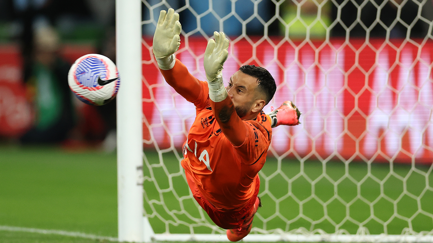 Paul Izzo saves a penalty (Image Credit: Robert Cianflone/Getty Images