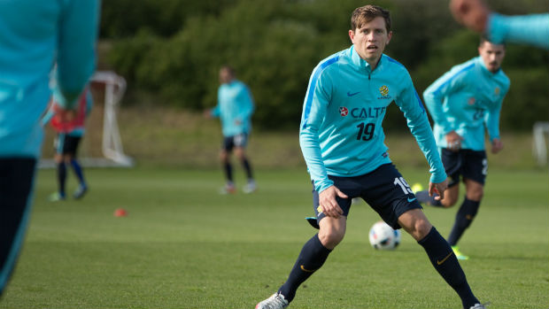 Craig Goodwin on the training ground in camp with the Caltex Socceroos.