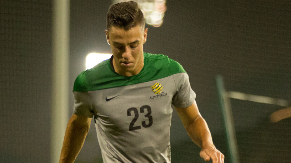 Chris Ikonomidis trains with the Socceroos in the UAE.
