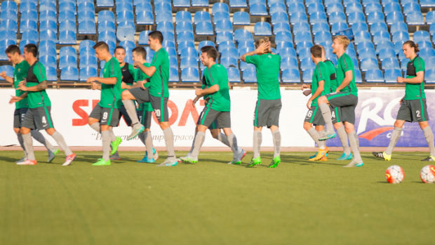 The Socceroos on the training track in Tajikistan.