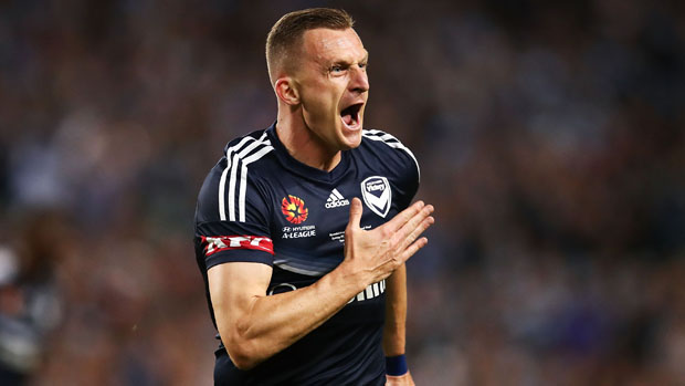 Victory star Besart Berisha celebrates after scoring the opener in the Hyundai A-League Grand Final.