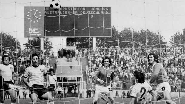 Action from Australia's clash with Germany at the 1974 FIFA World Cup.