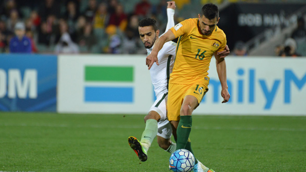 Aziz Behich on the ball in Australia's 3-2 win over Saudi Arabia on Thursday night.