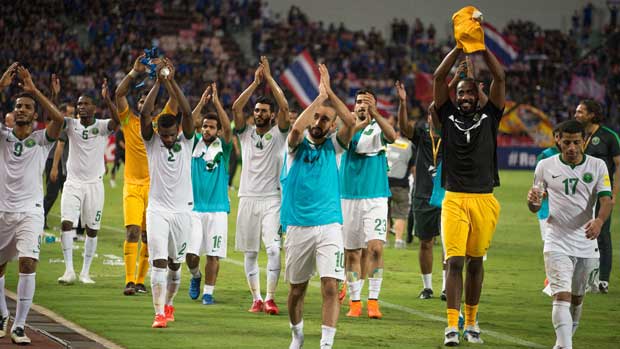 Saudi Arabian players celebrate their win in Thailand.