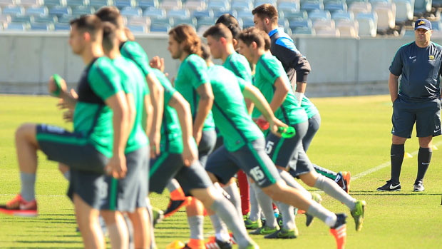 Socceroos players are put through their paces in front of Ange Postecoglou.