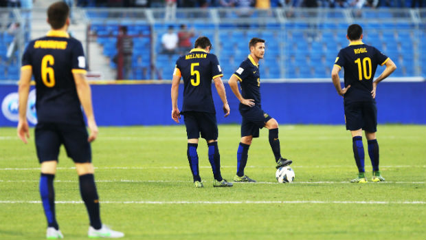 Nathan Burns prepares to re-start the contest when the Socceroos lost to Jordan in Amman.