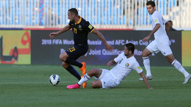 Tarek Elrich on the ball against Jordan.