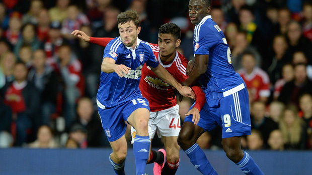 Tommy Oar on the ball during Ipswich Town's Capital One Cup clash with Manchester United.