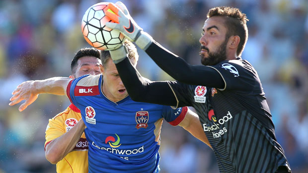 Mark Birighitti in action for Newcastle Jets.