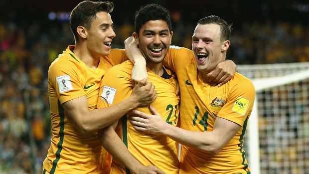Caltex Socceroos Chris Ikonomidis, Massimo Luongo and Brad Smith.